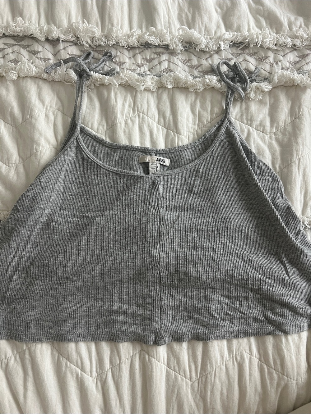 a new day Gray Ribbed Cropped Camisole with Tie Straps